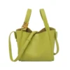 Women Pebbled Leather Decorative Metal Knot Bucket Tote Bag