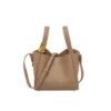Women Pebbled Leather Decorative Metal Knot Bucket Tote Bag