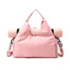 YogaTote Pink Nylon Gym Bag with Yoga Mat Strap and Shoe Compartment, Women's Sports Duffel with Detachable Strap