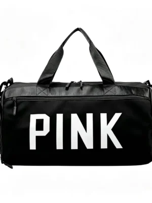 StreetPump Black Nylon Gym Duffel with Front Graphic Panel, Sport Weekender Bag with Side Zip