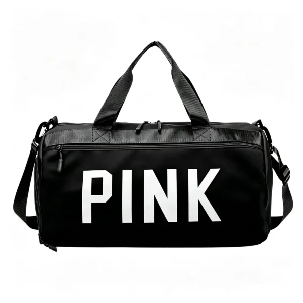 StreetPump Black Nylon Gym Duffel with Front Graphic Panel, Sport Weekender Bag with Side Zip