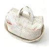 FloralQuilt Ditsy Floral Quilted Weekender Bag, Cotton Travel Duffel with Pink Piping and Shoulder Strap