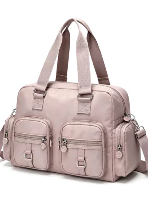 DualPocket Boston Mauve Nylon Travel Handbag, Women's Overnight Bag with Side Pockets and Custom Logo