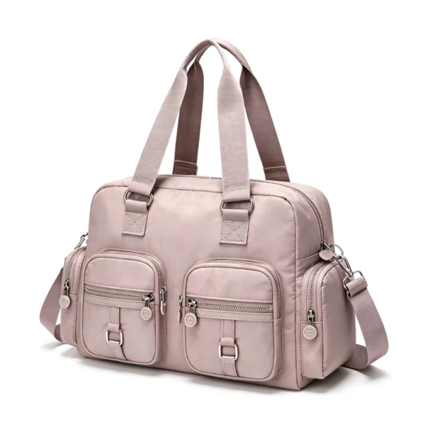 DualPocket Boston Mauve Nylon Travel Handbag, Women's Overnight Bag with Side Pockets and Custom Logo