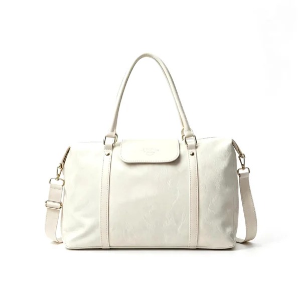 duffel bag 7 AvenueBoston Textured Boston Bag with Leather Flap, Women's Weekender Duffel with Crossbody Strap, Ivory