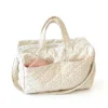 FloralQuilt Ditsy Floral Quilted Weekender Bag, Cotton Travel Duffel with Pink Piping and Shoulder Strap