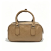 Women Crinkled Genuine Leather Boston Bag, Small Top Handle Bowling Handbag With Detachable Crossbody Strap