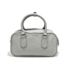 Women Crinkled Genuine Leather Boston Bag, Small Top Handle Bowling Handbag With Detachable Crossbody Strap