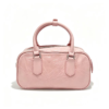 Women Crinkled Genuine Leather Boston Bag, Small Top Handle Bowling Handbag With Detachable Crossbody Strap