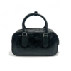 Women Crinkled Genuine Leather Boston Bag, Small Top Handle Bowling Handbag With Detachable Crossbody Strap