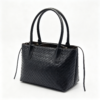 Women Black Woven PU Leather Tote Bag With Inner Pouch, Drawstring Shoulder Work Handbag