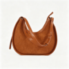Brown Suede PU Crescent Hobo Bag Adjustable Strap Zip Closure Crossbody Shoulder Bag