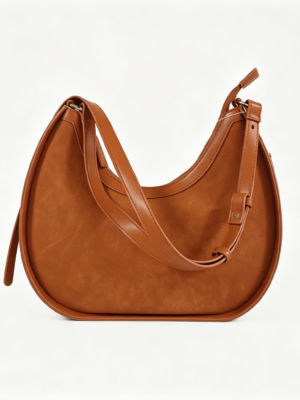 Brown Suede PU Crescent Hobo Bag Adjustable Strap Zip Closure Crossbody Shoulder Bag