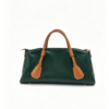 Women Two-Tone Green Brown Top Handle Satchel Bag Smooth Faux Leather Work Commuter Handbag