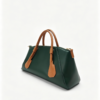 Women Two-Tone Green Brown Top Handle Satchel Bag Smooth Faux Leather Work Commuter Handbag