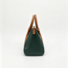 Women Two-Tone Green Brown Top Handle Satchel Bag Smooth Faux Leather Work Commuter Handbag