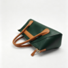 Women Two-Tone Green Brown Top Handle Satchel Bag Smooth Faux Leather Work Commuter Handbag