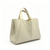 Geometric Stitch White Tote Bag Smooth PU Leather Top Handle Work Handbag With Detachable Strap