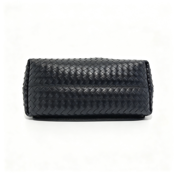 Women Black Woven PU Leather Tote Bag With Inner Pouch, Drawstring Shoulder Work Handbag