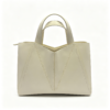 Geometric Stitch White Tote Bag Smooth PU Leather Top Handle Work Handbag With Detachable Strap