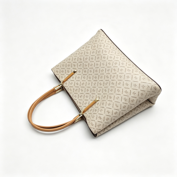 Monogram PVC Tote Handbag, Top Handle Work Bag With Removable Shoulder Strap