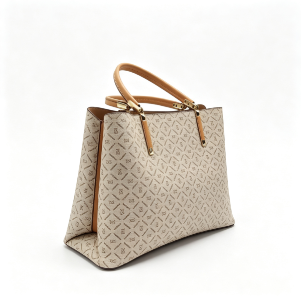 Monogram PVC Tote Handbag, Top Handle Work Bag With Removable Shoulder Strap