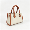 Women Crocodile Pattern PU Leather Top Handle Bag Two-Tone White Brown Structured Crossbody Handbag