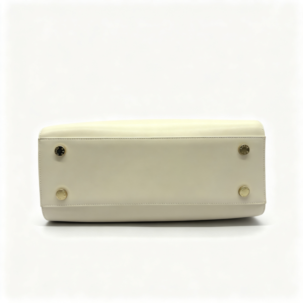 Geometric Stitch White Tote Bag Smooth PU Leather Top Handle Work Handbag With Detachable Strap