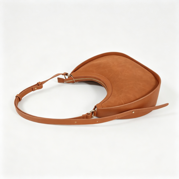 Brown Suede PU Crescent Hobo Bag Adjustable Strap Zip Closure Crossbody Shoulder Bag