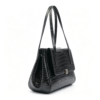 Women Crocodile Grain Top Grain Leather 2-in-1 Shoulder Tote Bag Black Flap Satchel Handbag Set