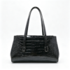 Women Crocodile Grain Top Grain Leather 2-in-1 Shoulder Tote Bag Black Flap Satchel Handbag Set