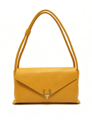 Women Yellow Envelope Flap Shoulder Bag Deer Head Hardware Smooth PU Leather Underarm Handbag