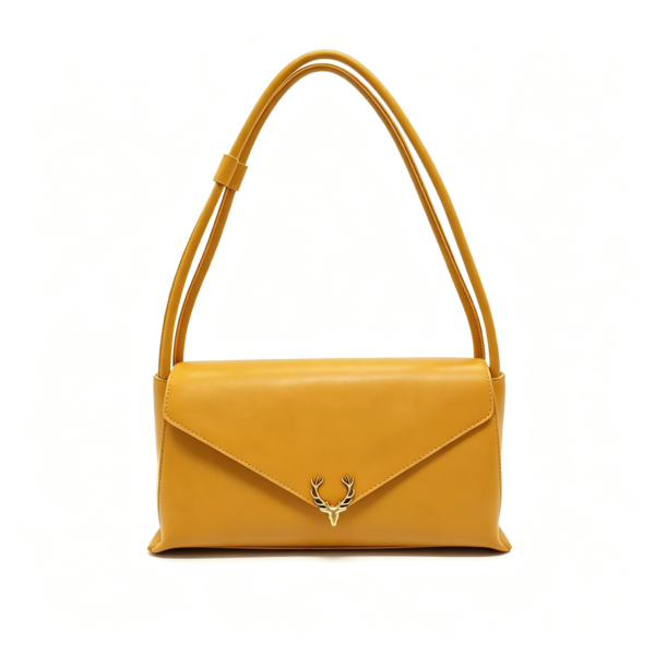 Women Yellow Envelope Flap Shoulder Bag Deer Head Hardware Smooth PU Leather Underarm Handbag