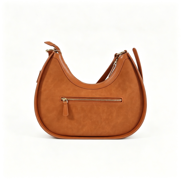 Brown Suede PU Crescent Hobo Bag Adjustable Strap Zip Closure Crossbody Shoulder Bag